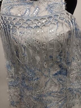 Silver-Blue Fringe Sequin Evening Dress NWOT